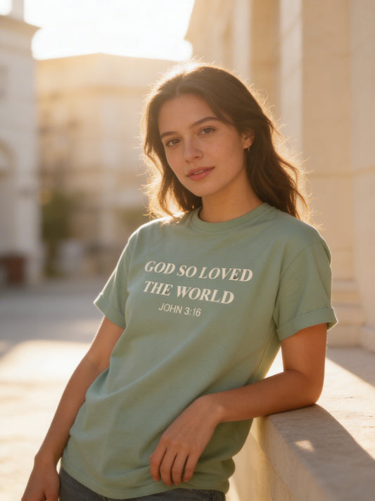 God So Loved Womens Premium Heavyweight Tee